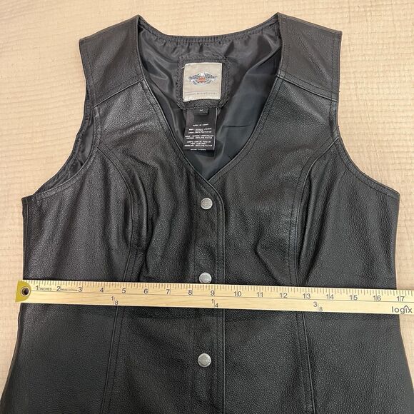 Harley Davidson Women's Black Embroidered Vest Medium Pig Leather Snap Up Biker - Picture 13 of 16